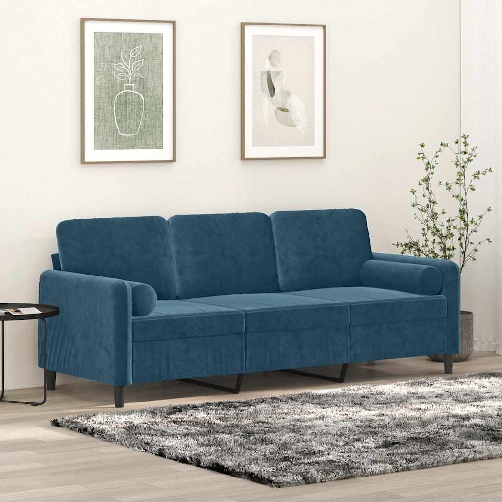 3-Sitzer-Sofa mit Zierkissen Blau 180 cm Samt