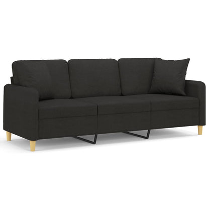 3-Sitzer-Sofa mit Zierkissen Schwarz 180 cm Stoff