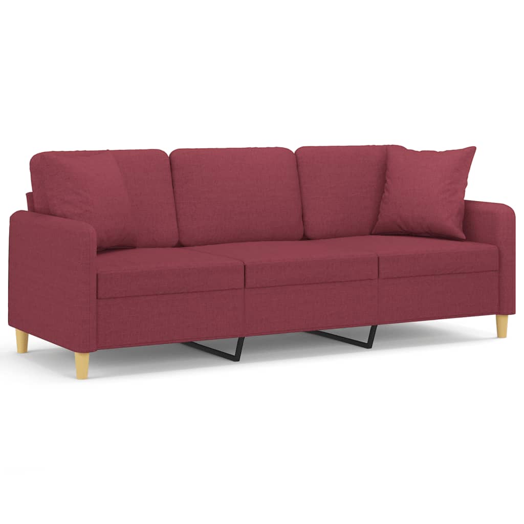 3-Sitzer-Sofa mit Zierkissen Weinrot 180 cm Stoff