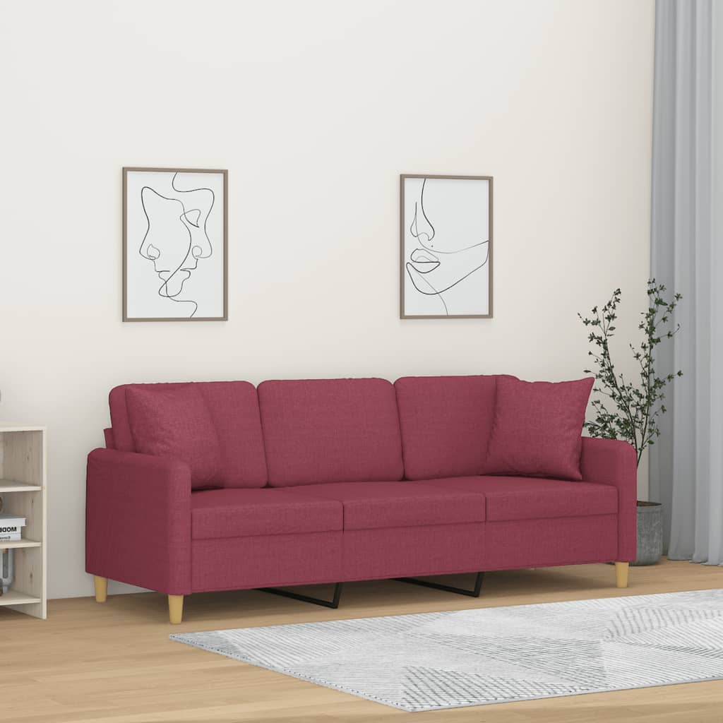 3-Sitzer-Sofa mit Zierkissen Weinrot 180 cm Stoff