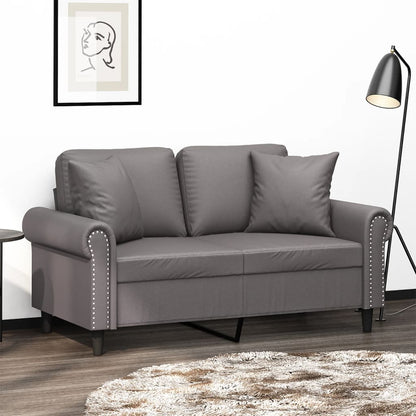 2-Sitzer-Sofa mit Zierkissen Grau 120 cm Kunstleder