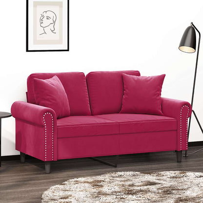 2-Sitzer-Sofa mit Zierkissen Weinrot 120 cm Samt
