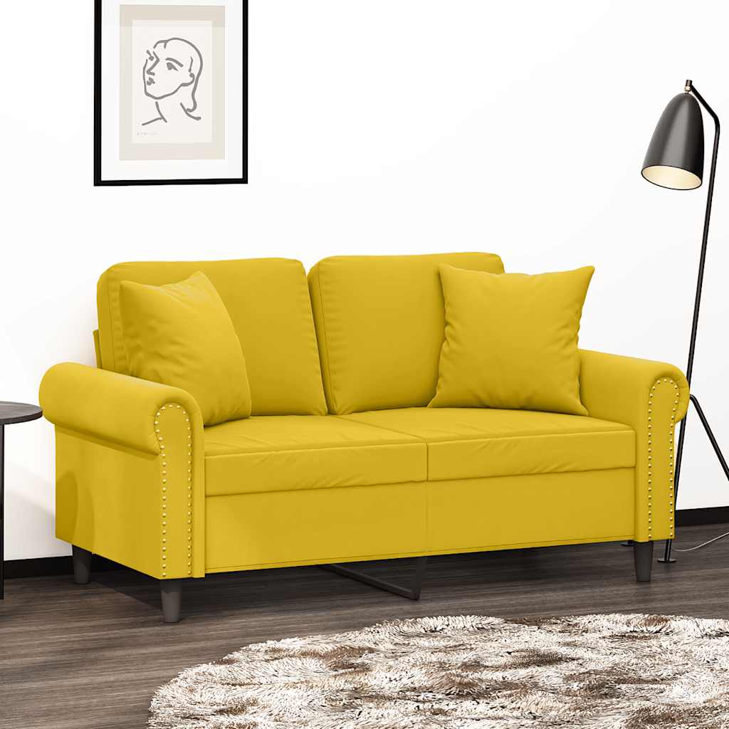 2-Sitzer-Sofa mit Zierkissen Gelb 120 cm Samt