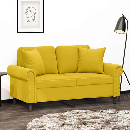2-Sitzer-Sofa mit Zierkissen Gelb 120 cm Samt