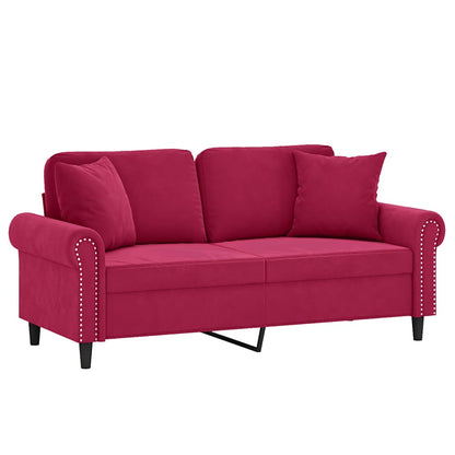 2-Sitzer-Sofa mit Zierkissen Weinrot 140 cm Samt