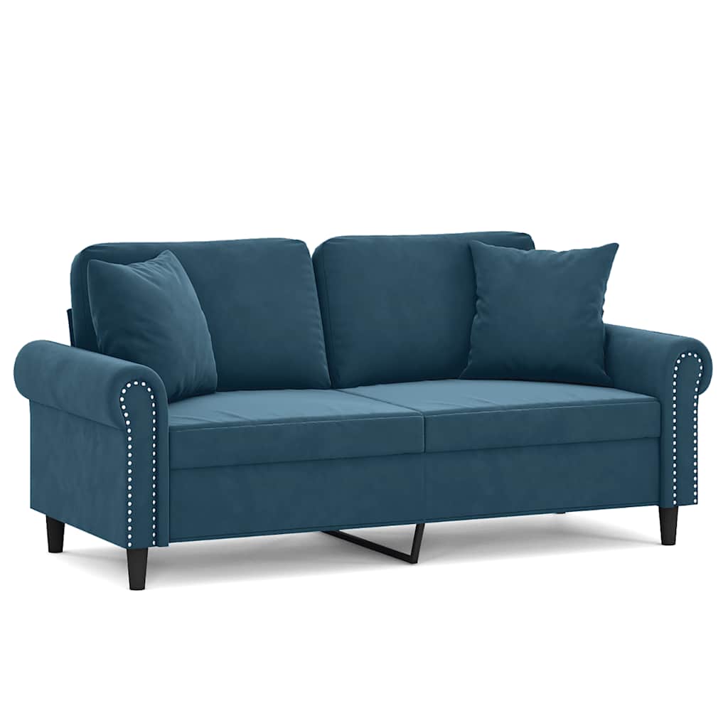 2-Sitzer-Sofa mit Zierkissen Blau 140 cm Samt
