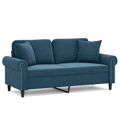 2-Sitzer-Sofa mit Zierkissen Blau 140 cm Samt