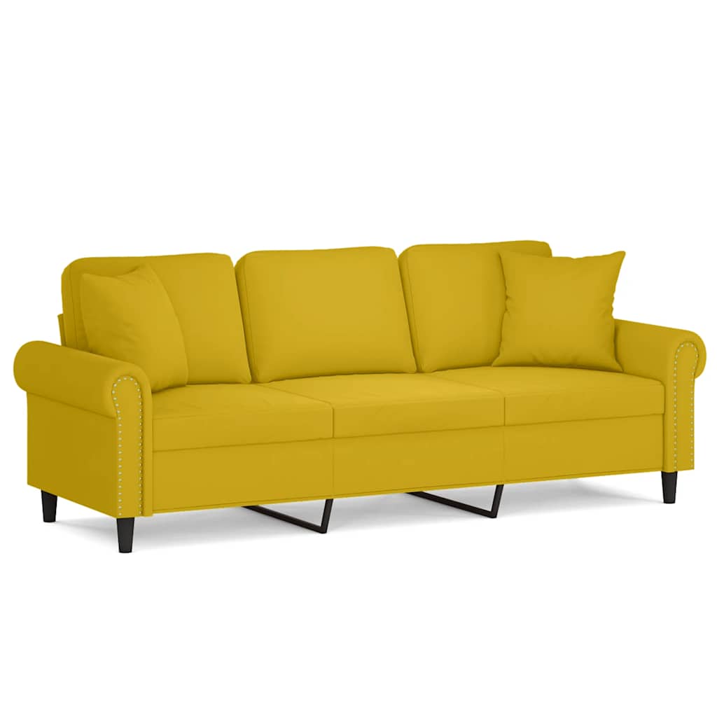 3-Sitzer-Sofa mit Zierkissen Gelb 180 cm Samt