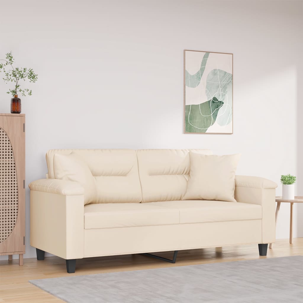 2-Sitzer-Sofa mit Kissen Beige 140 cm Mikrofasergewebe