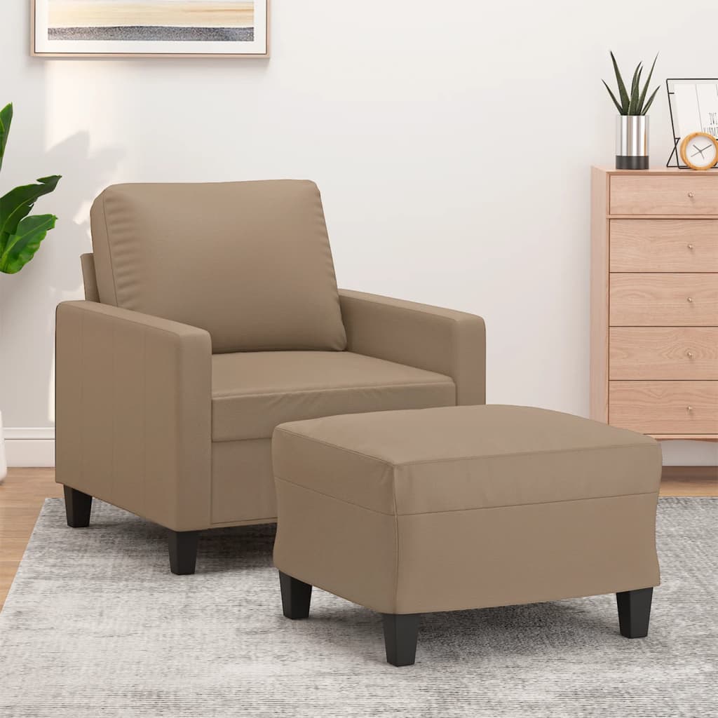 Sessel mit Hocker Cappuccino-Braun 60 cm Kunstleder