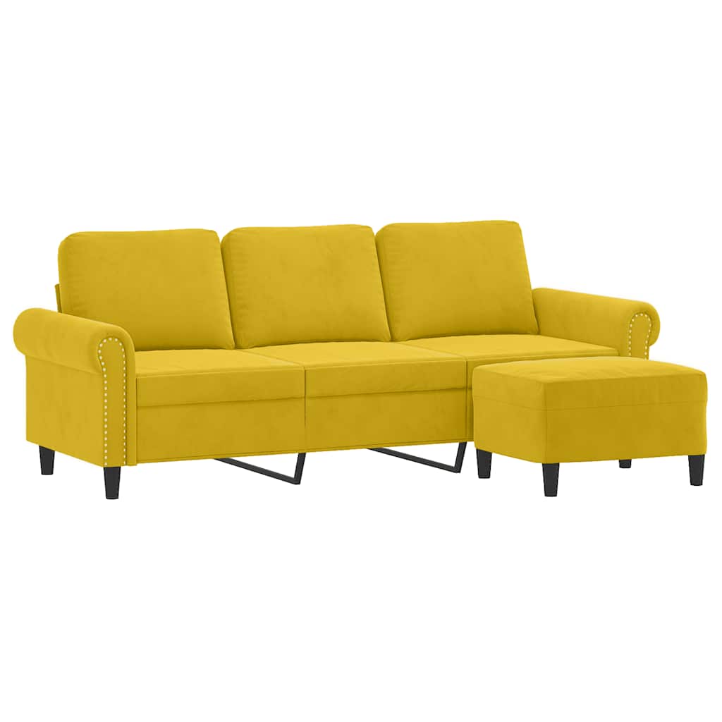 3-Sitzer-Sofa mit Hocker Gelb 180 cm Samt