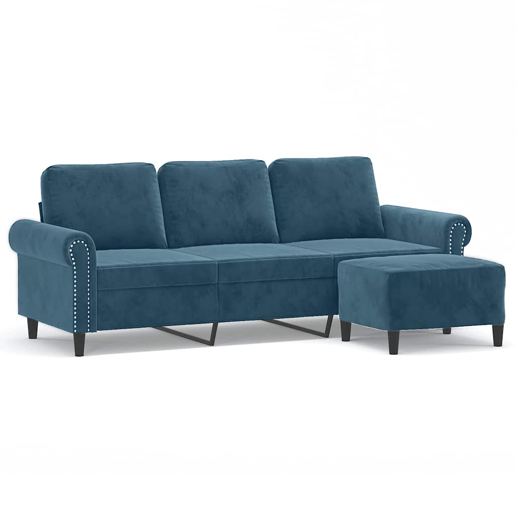 3-Sitzer-Sofa mit Hocker Blau 180 cm Samt