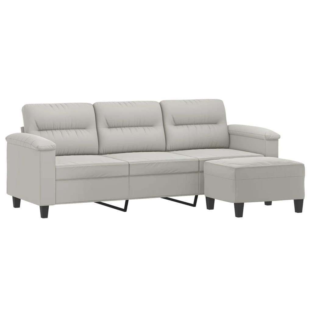 3-Sitzer-Sofa mit Hocker Hellgrau 180 cm Mikrofasergewebe