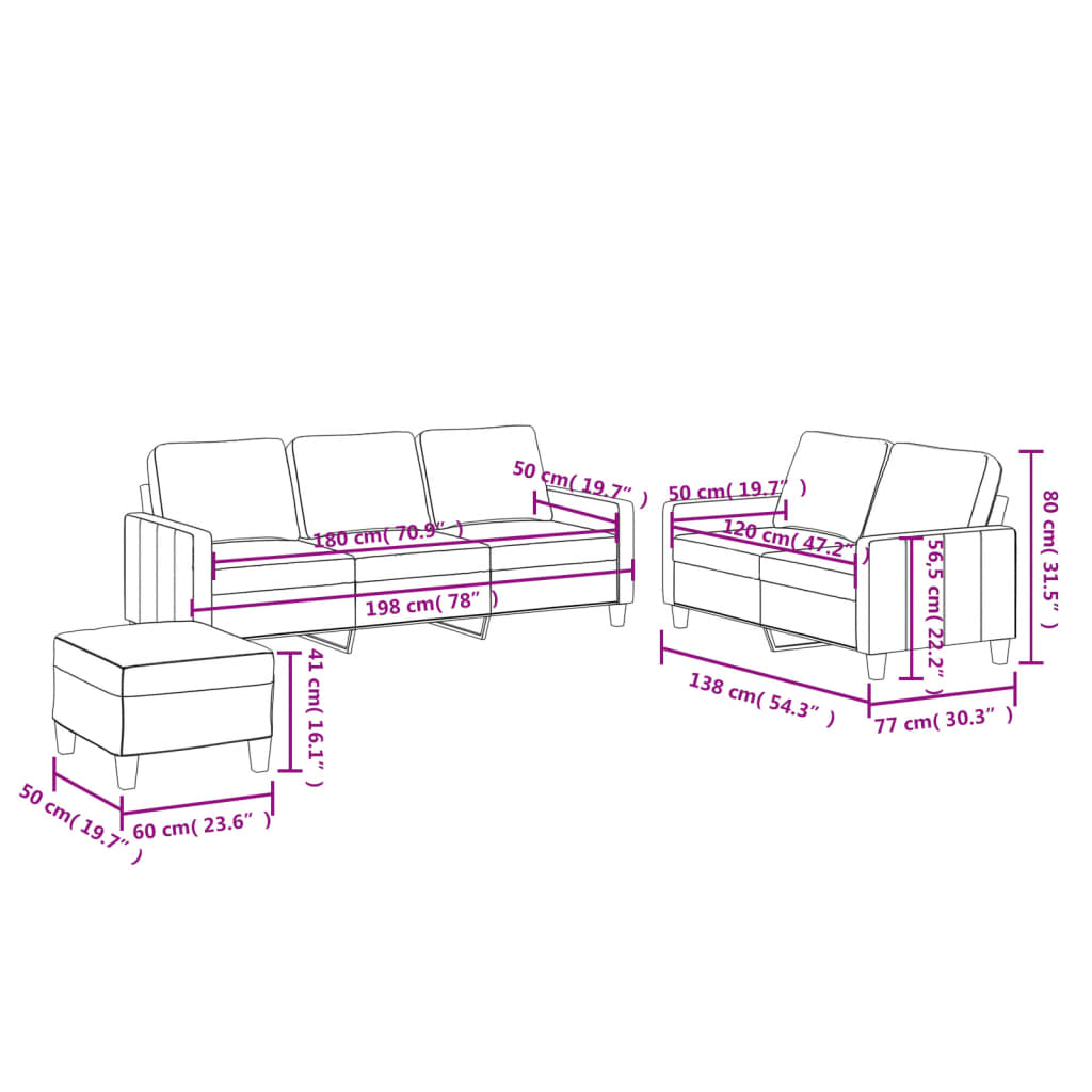 3-tlg. Sofagarnitur mit Kissen Grau Kunstleder
