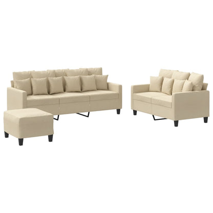 3-tlg. Sofagarnitur mit Kissen Creme Stoff