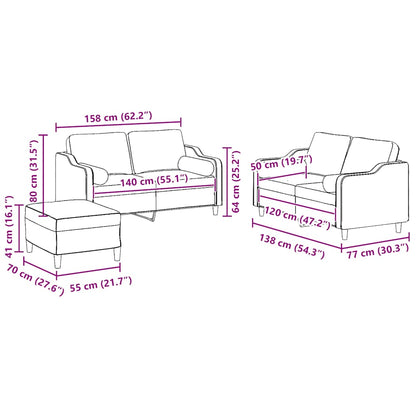 3-tlg. Sofagarnitur mit Kissen Hellgrau Stoff
