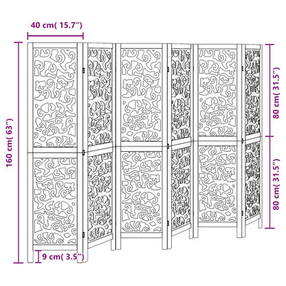 6-tlg. Paravent Schwarz Massivholz Paulownia