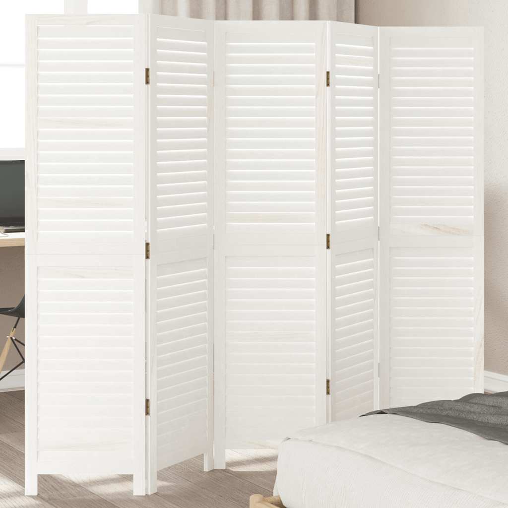 5-tlg. Raumteiler Weiß Massivholz Paulownia