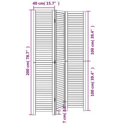 3-tlg. Paravent Schwarz Massivholz Paulownia