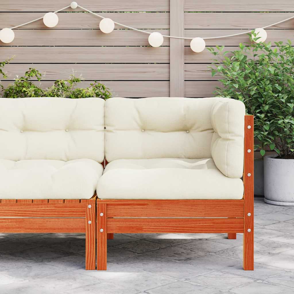 Garten-Ecksofa mit Kissen Wachsbraun Massivholz Kiefer