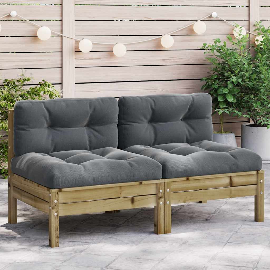 Gartensofa ohne Armlehnen mit Kissen 2 Stk. Kiefernholz