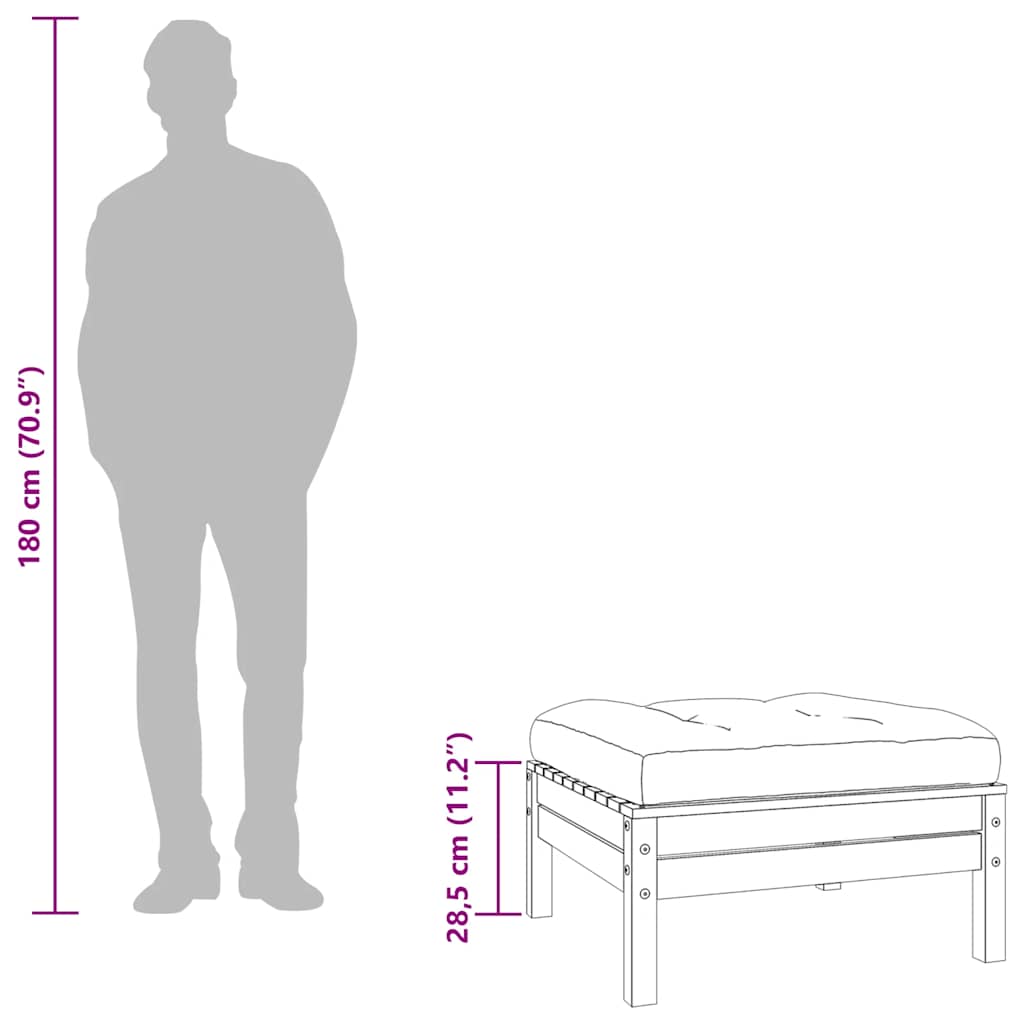 Gartenhocker mit Kissen Wachsbraun Massivholz Kiefer