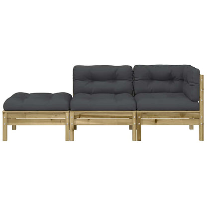 Gartensofa mit Kissen und Hocker 3-Sitzer