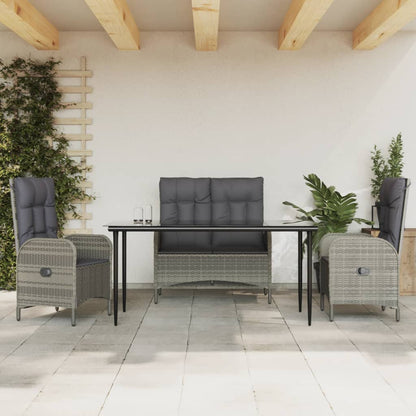 4-tlg. Garten-Essgruppe mit Kissen Grau Poly Rattan