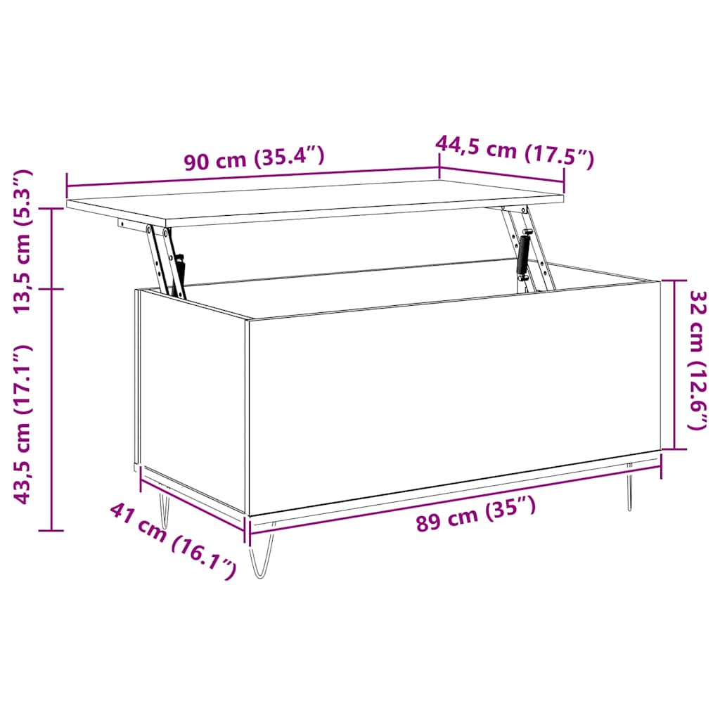 Couchtisch Grau Sonoma 90x44,5x45 cm Holzwerkstoff
