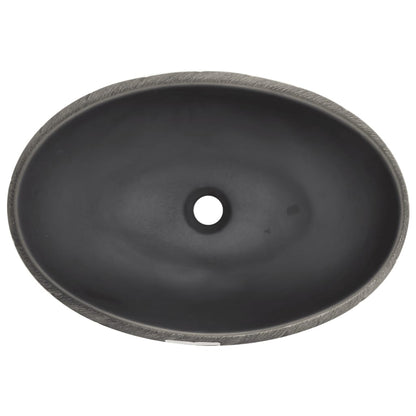 Aufsatzwaschbecken Schwarz und Grau Oval 59x40x15 cm Keramik