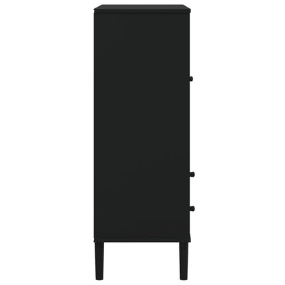 Highboard SENJA Rattan-Optik Schwarz 90x40x112 cm Kiefernholz