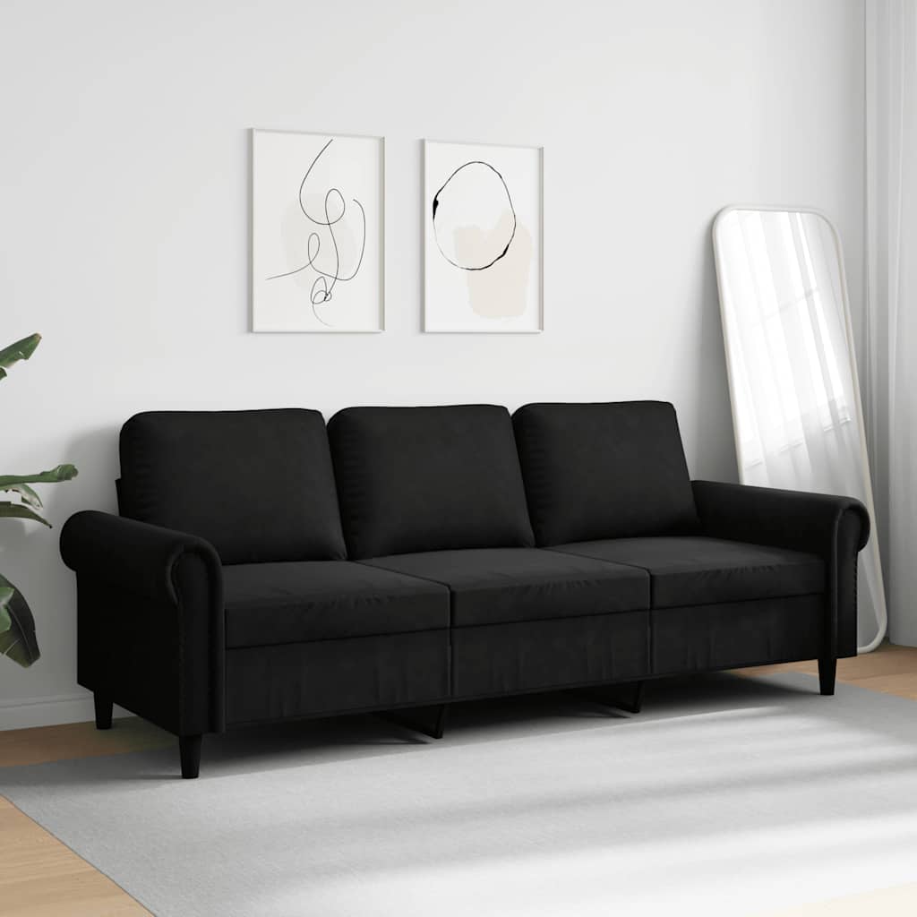 3-Sitzer-Sofa Schwarz 180 cm Samt