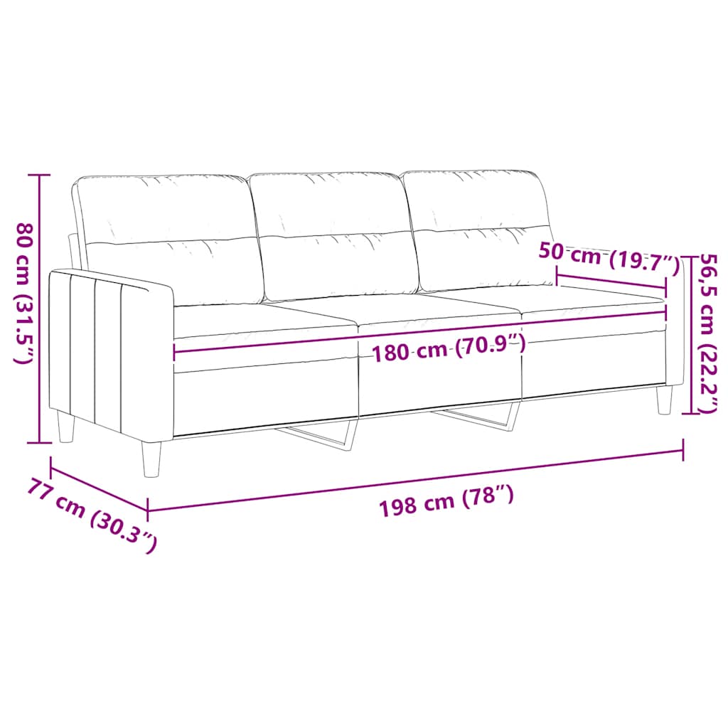 3-Sitzer-Sofa Creme 180 cm Stoff
