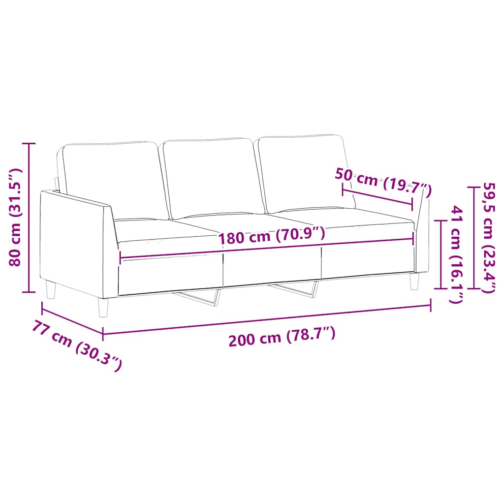3-Sitzer-Sofa Schwarz 180 cm Kunstleder
