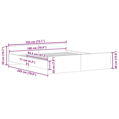 Bettgestell mit Kopf- und Fußteil Räuchereiche 180x200 cm