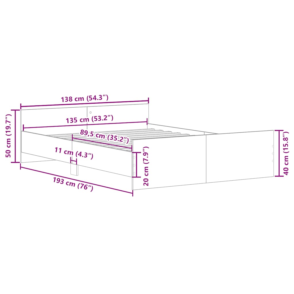 Bettgestell mit Kopf- und Fußteil Schwarz 135x190 cm