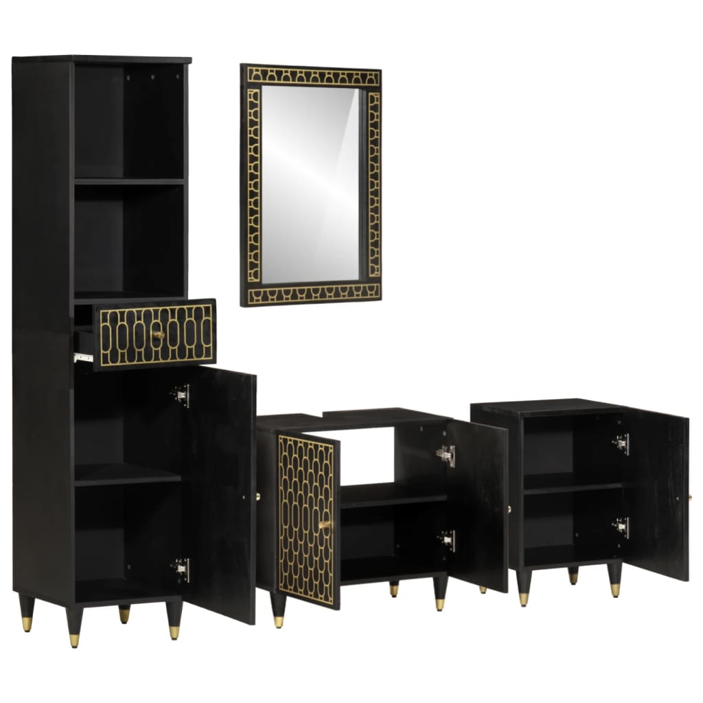 4-tlg. Badmöbel-Set Massivholz Mango