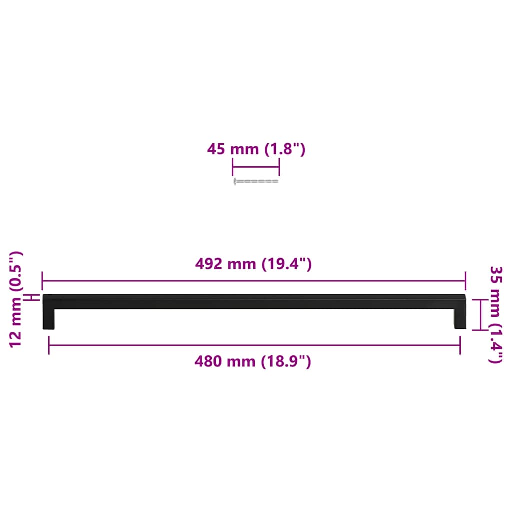 Möbelgriffe 5 Stk. Schwarz 480 mm Edelstahl