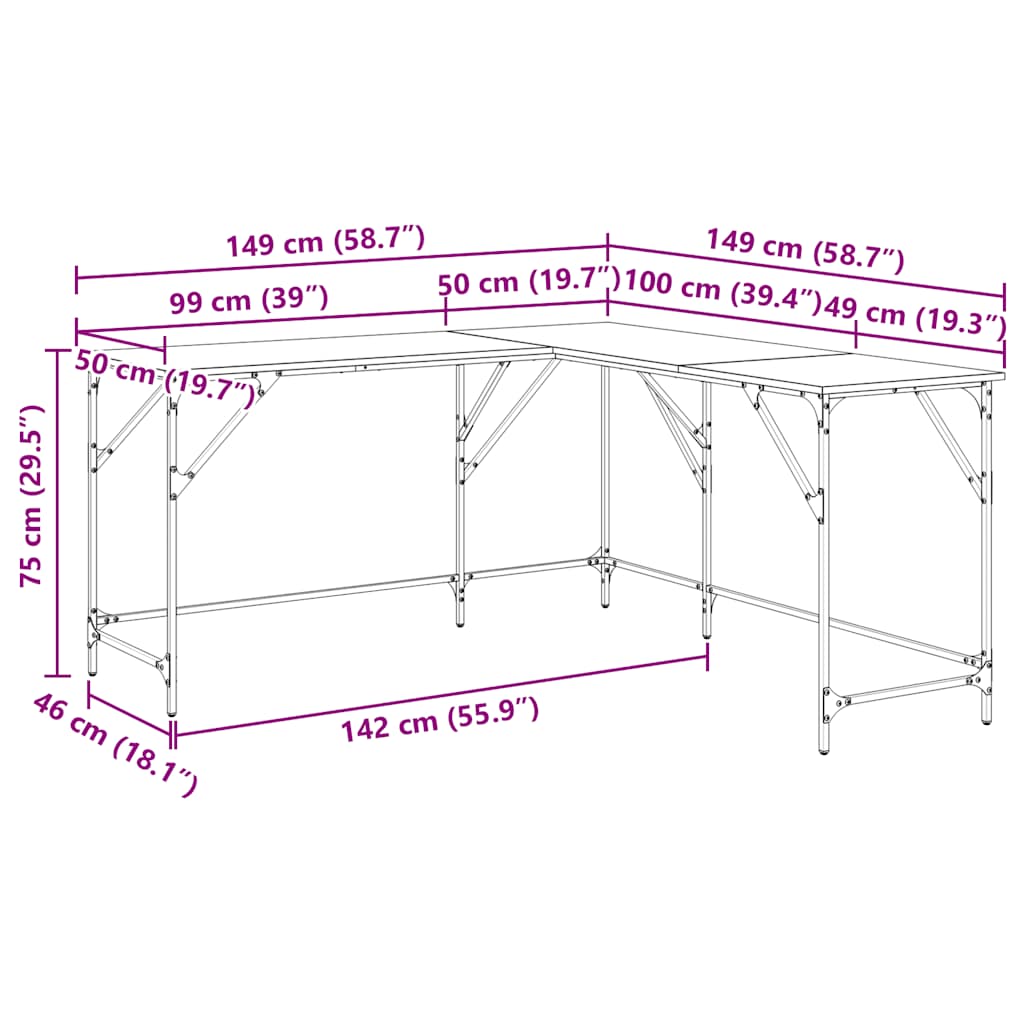 Schreibtisch Sonoma-Eiche 149x149x75 cm Holzwerkstoff