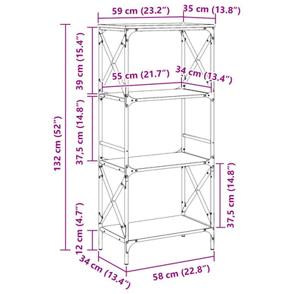 Bücherregal 4 Böden Braun Eiche 59x35x132 cm Holzwerkstoff