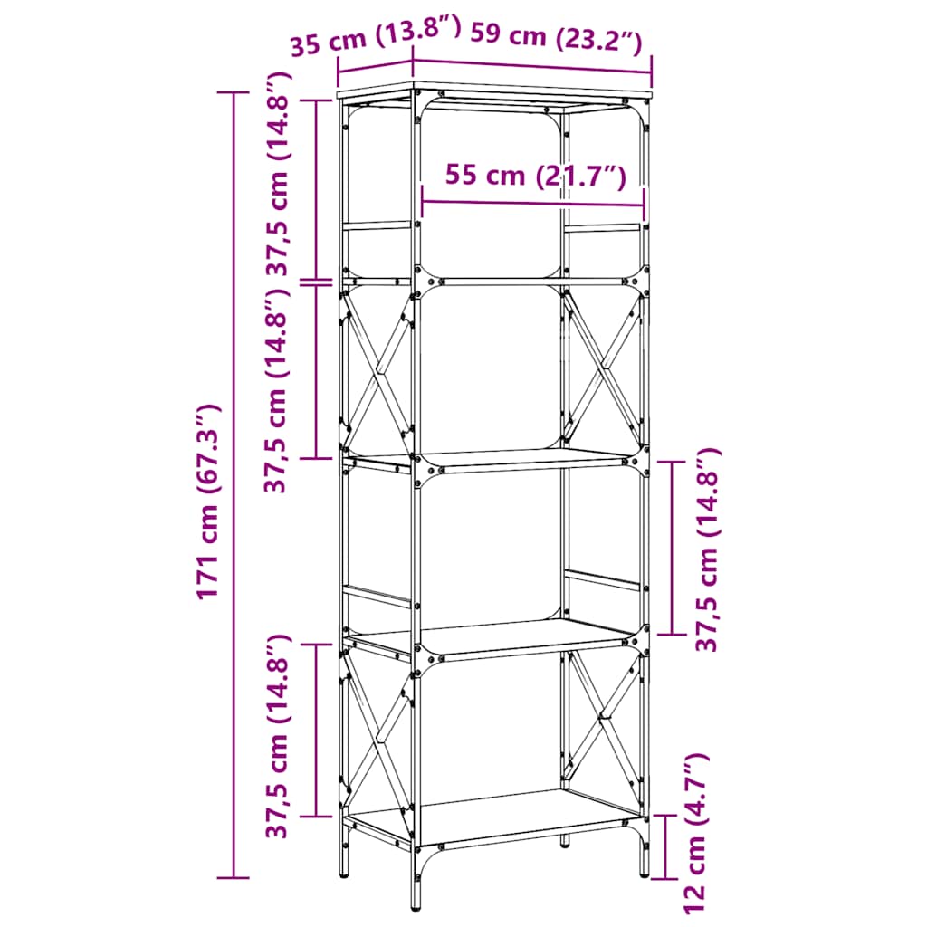 Bücherregal 5 Böden Räuchereiche 59x35x171 cm Holzwerkstoff