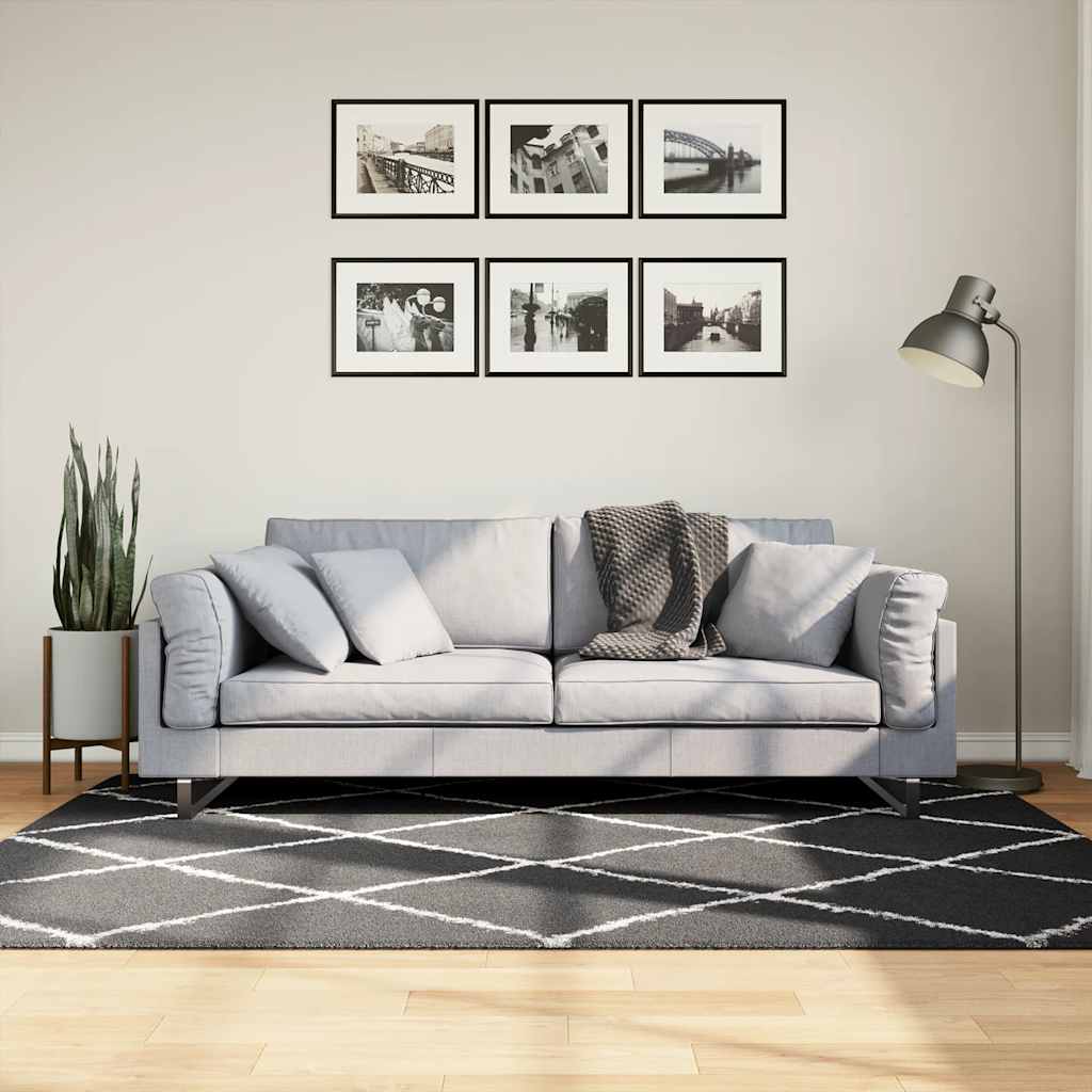 Shaggy-Teppich PAMPLONA Hochflor Modern Schwarz Creme 140x200cm