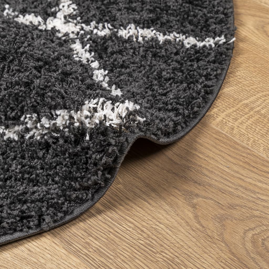 Shaggy-Teppich PAMPLONA Hochflor Modern Schwarz Creme Ø 80 cm