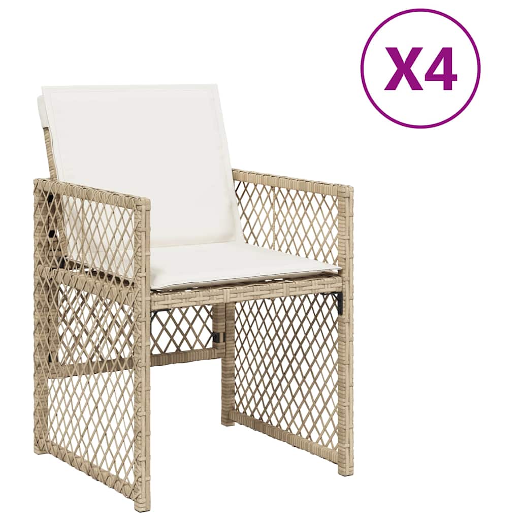 Gartenstühle mit Kissen 4 Stk. Beige Poly Rattan