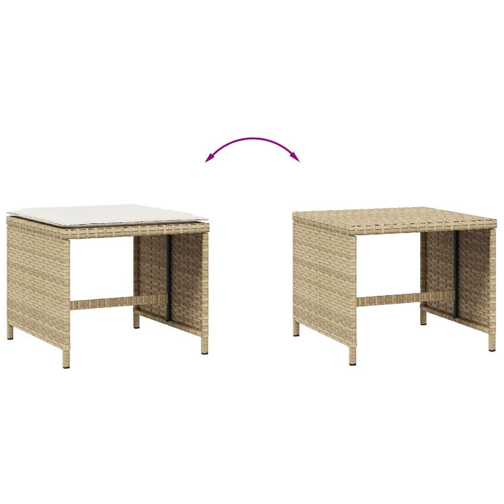 Gartenhocker mit Kissen 4 Stk. Beige 41x41x36 cm Poly Rattan