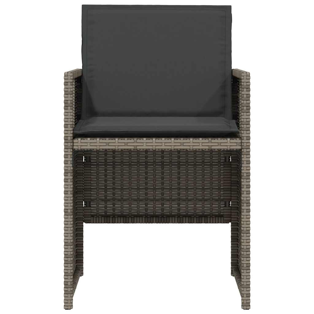 3-tlg. Bistro-Set mit Kissen Grau Poly Rattan