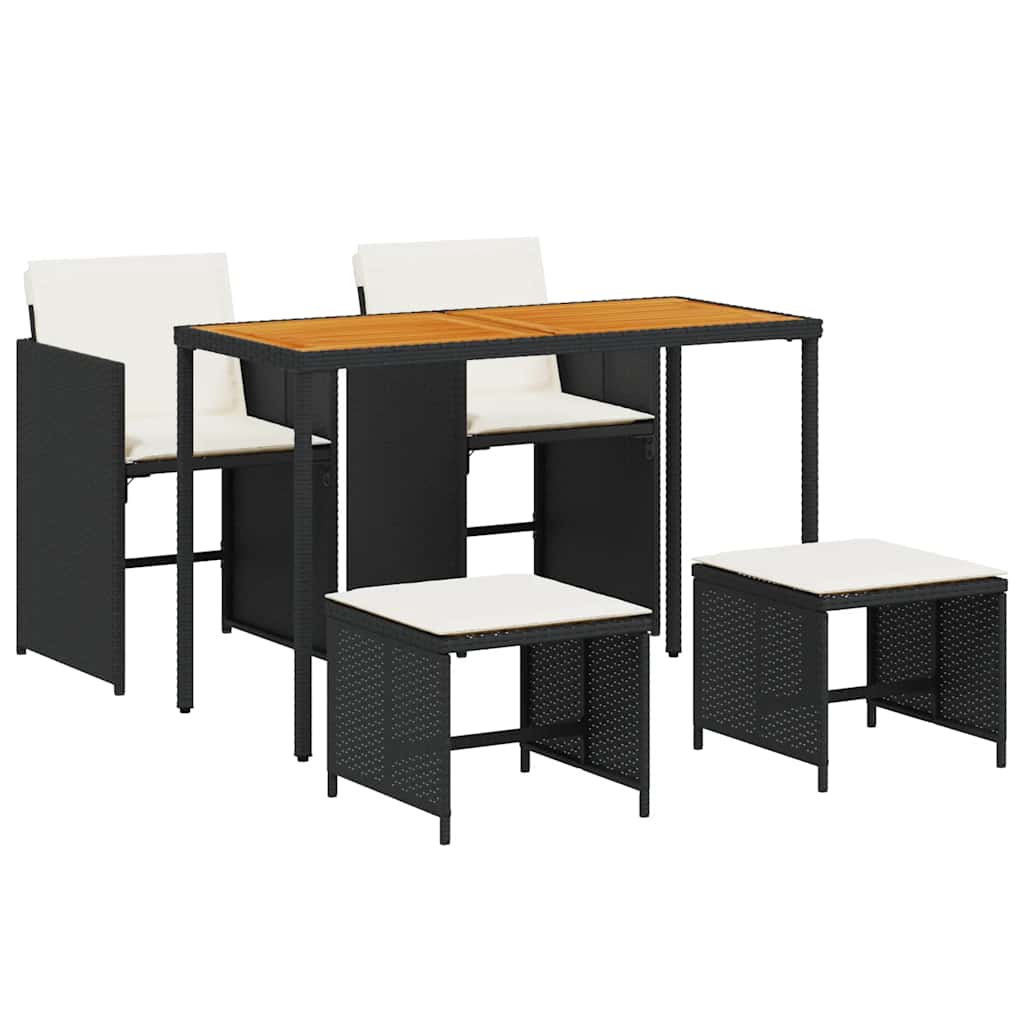 5-tlg. Garten-Essgruppe mit Kissen Schwarz Poly Rattan