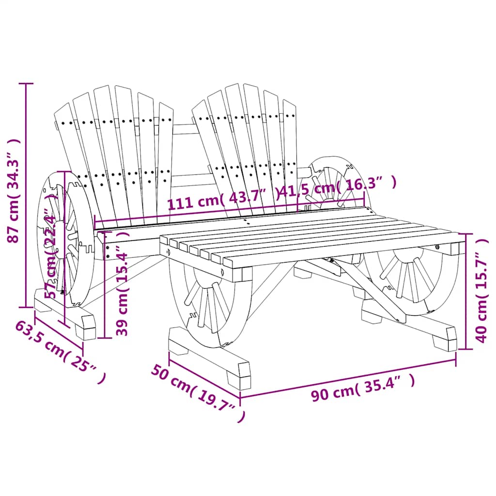 2-tlg. Garten-Lounge-Set Massivholz Tanne
