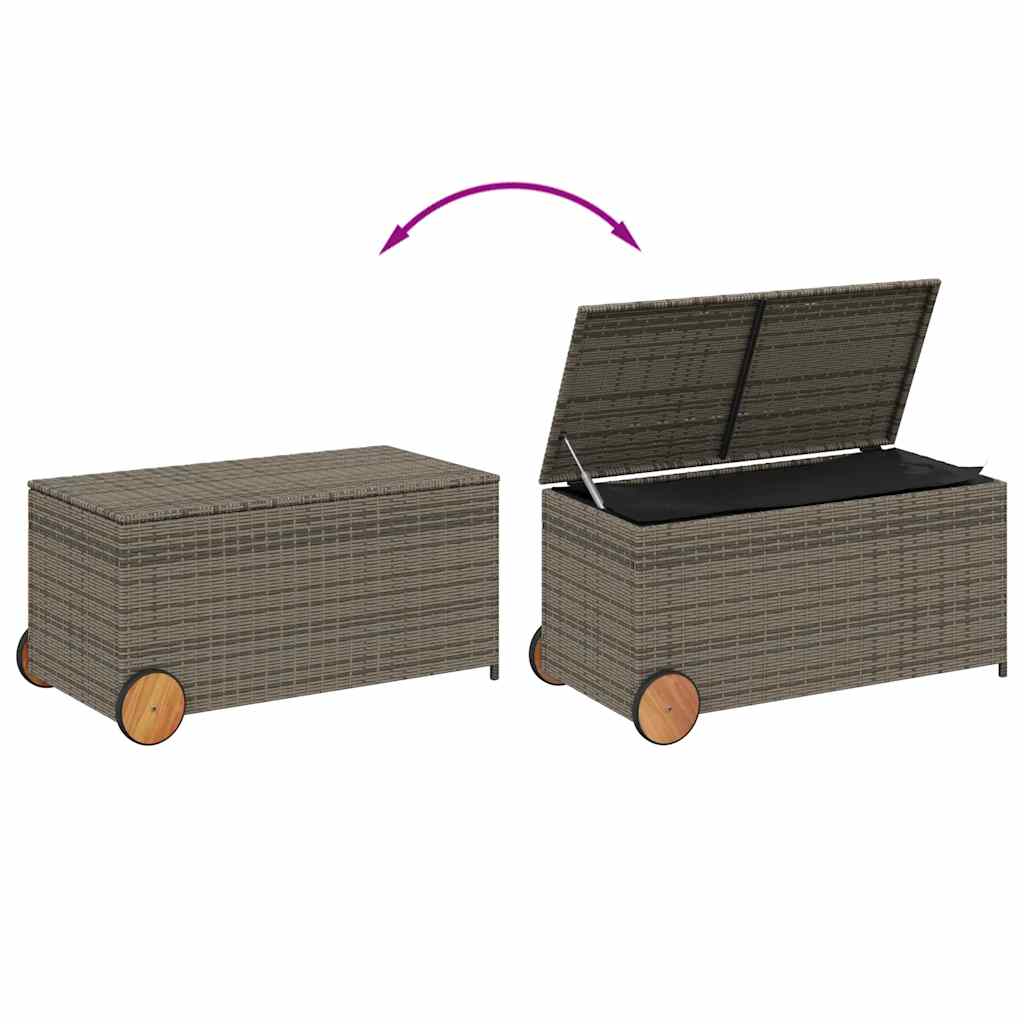 Gartentruhe mit Rollen Grau 190L Poly Rattan