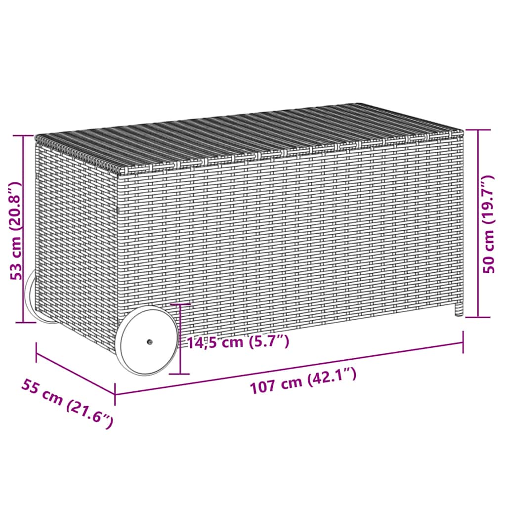 Gartentruhe mit Rollen Grau 190L Poly Rattan
